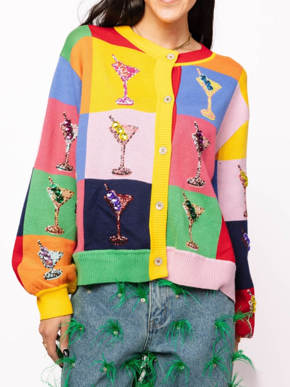 Multi Checkered Cosmo Button Up Sweater